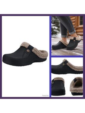 Fur Lined Clogs Fuzzy Slippers Memory Foam Waterproof Indoor Outdoor